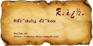 Ráduly Ákos névjegykártya